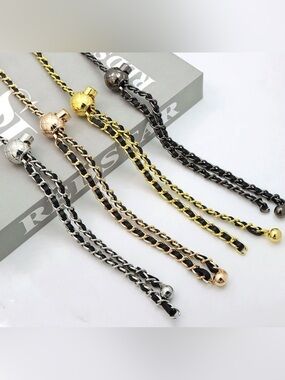 Adjustable Chain Strap in Faux Black Leather; Gold or Silver
